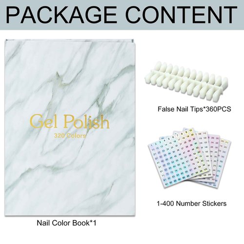 C12rtive 320 Nail Colors Book,Professional Nail Polish Chart Book with 360 Practice Tips & 1-400 Number Labels, Pre-Numbered Slots,Perfect for Salons and Home Use(Marble)