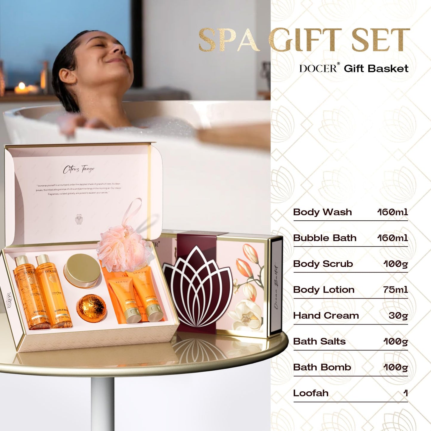 Spa Gift for Women, Teacher Appreciation Gifts DOCER Luxury 8 Pcs Spa Passion Tango Scent 2024 Gift Baskets for Women Includes Bath Bomb Salt Body Lotion Hand Scream Holiday Birthday Gifts for Women