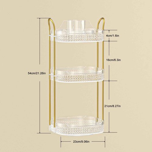 BOCONY Rotating Makeup Organizer for Vanity 3 Tier, Perfume Organizer with Makeup Brush Holder, Large Capacity Cosmetics Clear Skincare Organizer for Countertop (Transparent)