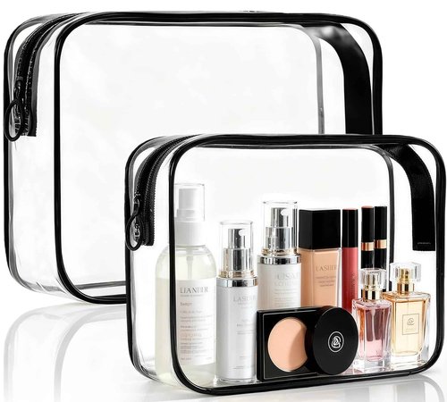 ploimyur Clear Makeup Bag, 2 Pack TSA Approved Toiletry Bag for Travel Size Toiletries, Quart Size Clear Cosmetic Organizer bag for Women Men, Carry on Airport Airline Compliant Bag(Black-2pcs)