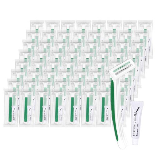 Disposable Razors Bulk, Razors Individually Wrapped Bulk, Travel Razors Bulk With Shaving Cream For Hotels, Shelters, Homeless, Nursing Homes, Charities, Churches, Green (60-PACK)