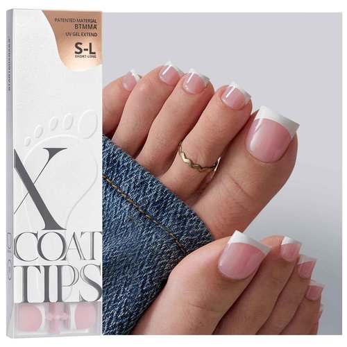 BTArtboxnails XCOATTIPS Toe Nail Tips - Lamp-Curable Real Square Pink Press On Toenails for Women, 150 Soak Off French Tip Toe Nail Extensions in 15 Sizes, Builder Gel & Top Coat Required