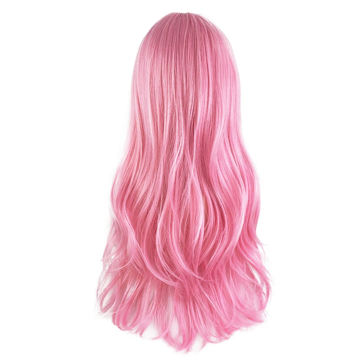 WKLOUYHE Pink Long Wavy Wigs with Bangs for Women Loose Wavy Wig Curly Wavy Synthetic Cosplay Wig for Girl Colorful Costume Wigs