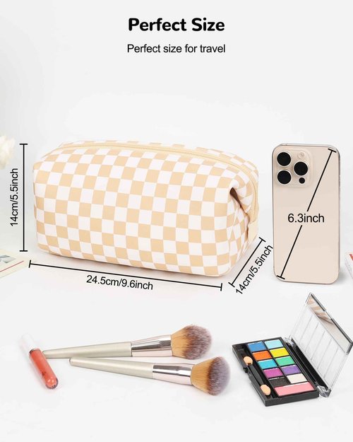 NAONAYA Makeup Travel Bag,Cosmetics Organizer Toiletry Bag,Large Capacity Waterproof Portable Lightweight Makeup Case Gifts for Women and Girls,Neoprene Checkered