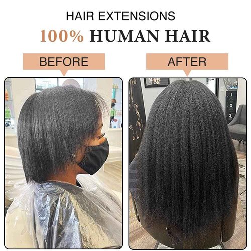 Niawigs Kinky Straight Seamless Clip Ins for Black Women Human Hair Clip In Hair Extensions Real Human Hair PU Invisible Hair Extensions 7pcs Set 22 Inch 130 Grams