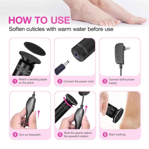 Hocent Upgrade 1200RPM Electric Callus Remover for Feet, Powerful Electric Foot File with 60 Sandpaper Discs, Adjustable Speed, Plug-in Pedicure Tool for Cracked Heels & Dead Skin, Black