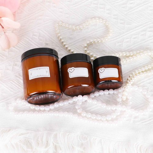3 Pack 8 oz Amber Glass Jars with lids, Cosmetic Jars with Black Lids, Glass Lotion Containers, Candle Making containers for Lotions, Scrubs and Cosmetic, Lables and Spatulas Include