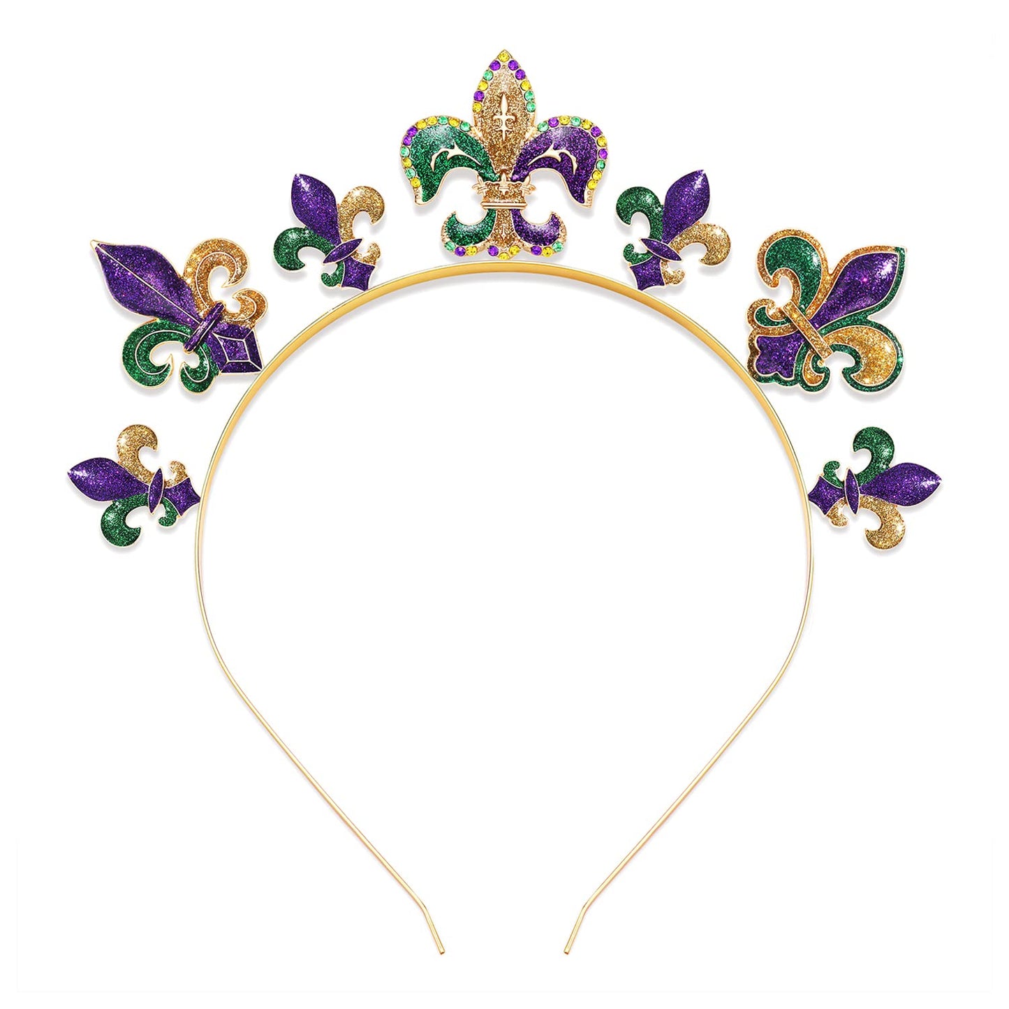 HEIDKRUEGER Mardi Gras Headbands Glitter Carnival Fleur De Lis Hairband for Holiday Party Hair Hoop Accessories