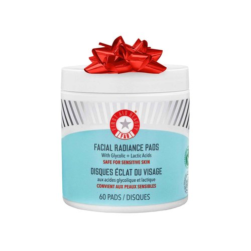 First Aid Beauty - Facial Radiance Pads with Glycolic & Lactic Acids, Daily Exfoliating Pads with AHA, Visibly Smaller Pores, Help Tone & Brighten Skin, One-Step Makeup Prep, Compostable, 60