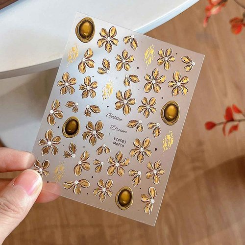 1 Sheet Brown Flower Nail Stickers Embossed Floral Nail Art Decals, 5D Self Adhesive Nail Decals Stickers for Women DIY Spring Manicure Decoration Supplies for Acrylic Nails