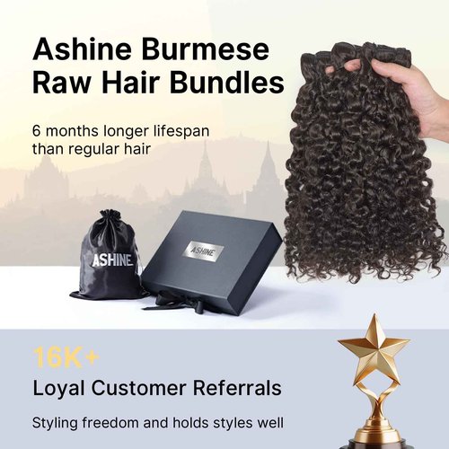 ASHINE Tight Curly Burmese Raw Human Hair Bundles – Unprocessed 100% Human Hair Single Bundle 14 Inch