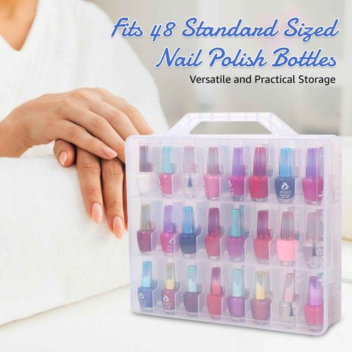 AISLE 3 ESSENTIALS Nail Polish Organizer for 48 Bottles, Double-Sided Display Case with Adjustable Dividers, Clear Storage Box with Secure Latches, Portable Storage Box for Travel