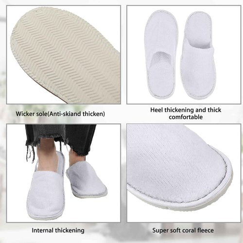 Tarpop 12 Pairs Disposable Slippers for Guests Bulk House Spa Slippers Fluffy Coral Fleece Indoor Hotel Shoes for Women Men Shoeless Home Hotel Bedroom Travel(White)