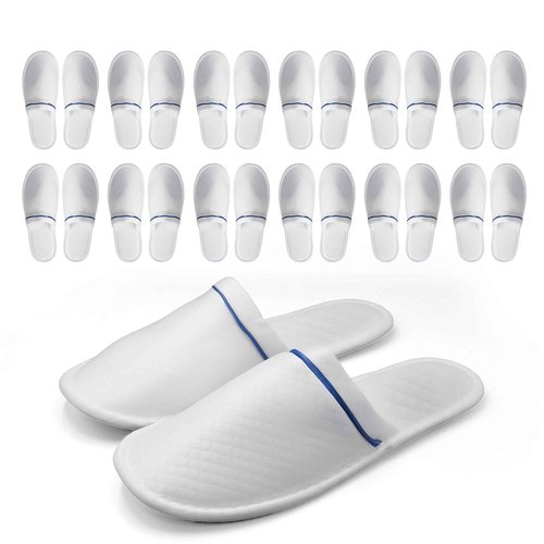 Modlux Spa Slippers - 12 Large Pairs of Plaid Cotton with ribbon, Closed Toe Slippers – Thick, Soft, Non-Slip, Disposable Slippers - Home, Hotel, or Commercial Use (White)