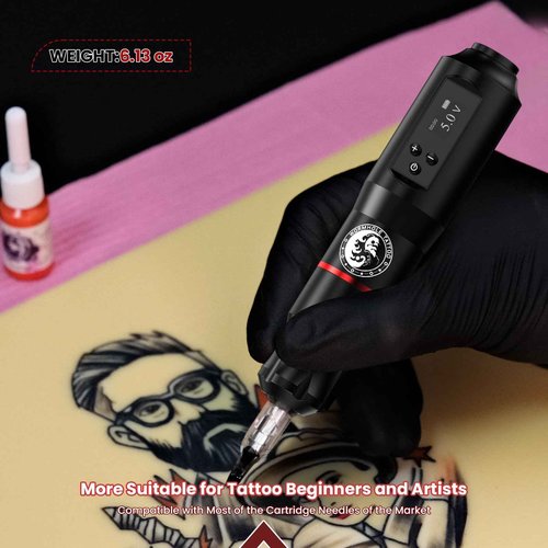Tattoo Gun Kit, Wormhole Tattoo Kit Wireless Tattoo Machine Kit with 1,600 mAh Capacity Wireless Power Supply Digital LED Display Tattoo Pen Kit WTK279