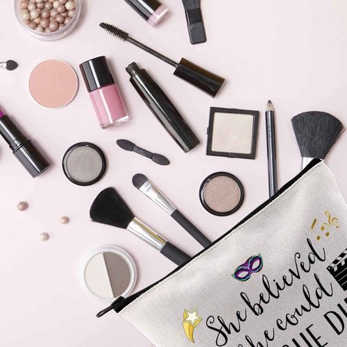 TSOTMO Theatre Themed Inspirational Gift She Believed She Could So She Did Actress Zipper Pouch Makeup Bag (She believed theatre)