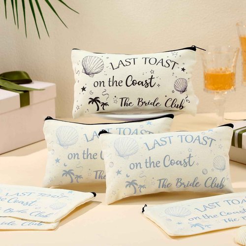 Pinkunn 6 Pcs Last Toast on the Coast Bridal Makeup Bag Bridal Shower Cosmetic Bag Bachelorette Party Favor Bridesmaid Proposal Gift Wedding Party Favor Floral Bride Purse for Women