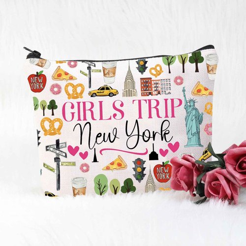 POFULL New York Vacation Gift Trip New York Zipper pouch Travel Cosmetic Bag (Girls Trip New York Cosmetic Bag)