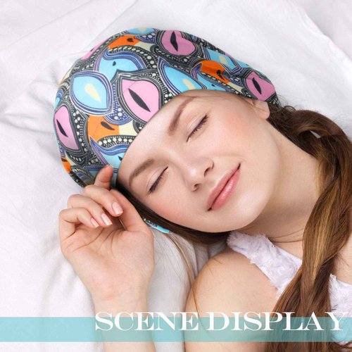 Geyoga 4 Pcs Women's Chemo Hat Slouchy Beanie Cancer Headwear Head Wraps Sleeping Turban Hats Head Scarf for Cancer Patient(Blue Lattice, Green Stripe, Blue and Pink, Navy)