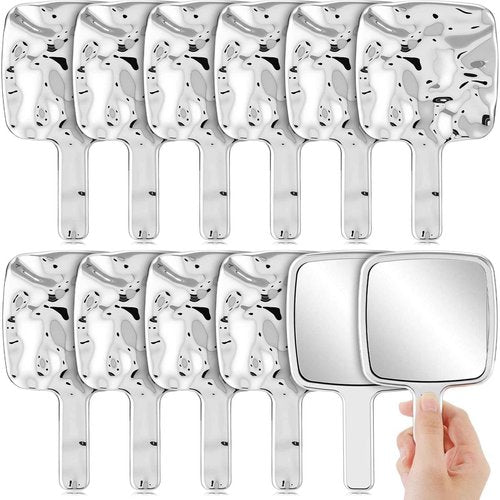 Geetery 12pcs Handheld Mirror Bulk Water Ripples Hand Mirror with Handle for Make up Square Silver Small for Cosmetic Bathroom Home Barber Salon Travel Portable Beauty School Gift