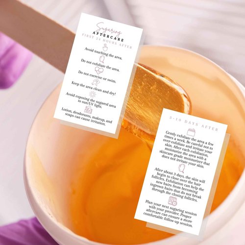 Sugaring Hair Removal Aftercare Cards | 50 Pack | 2x3.5” in Business Card | Sugaring Hair Removal Supplies | Waxing Supplies | White Card Design