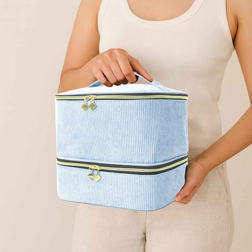 Apxouans Nail Polish Organizer Bag Nail Kit Organizer Holds 30 Bottles and 1 Nail Lamp Double-layer Nail Polish Carrying Case Nail Art Tote Bag Blue