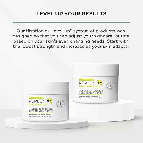 Replenix Glycolic Acid 10% Resurfacing Skin Peel, Medical-Grade Facial Peeling Pads for Discoloration & Acne (60 ct.)