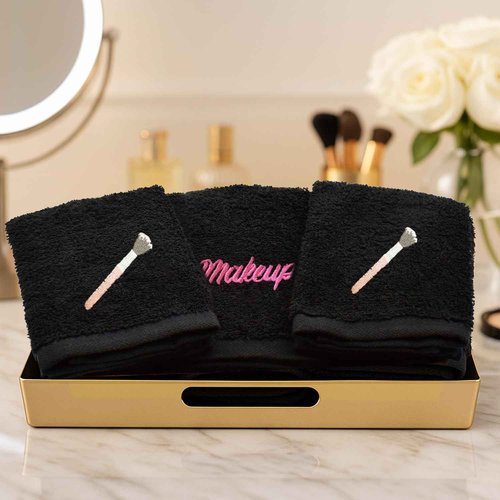 RIVERSIDE Black Makeup Towels - Pack of 6 (13x13) Soft Cotton Makeup Washcloths for Face - Reusable, Quick-Dry Makeup Remover Towels for Bathroom, Spa & Salon - Gentle on Skin - Brushes