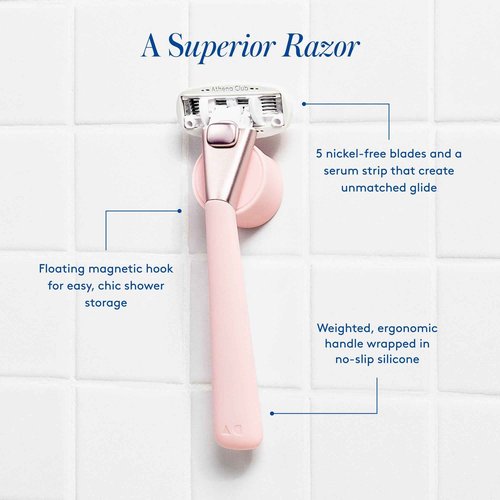 Athena Club Women's Razor Shave Kit, 1 Rose Razor Handle + 6 Blade Refills + Super Pink Glossy Shave Oil