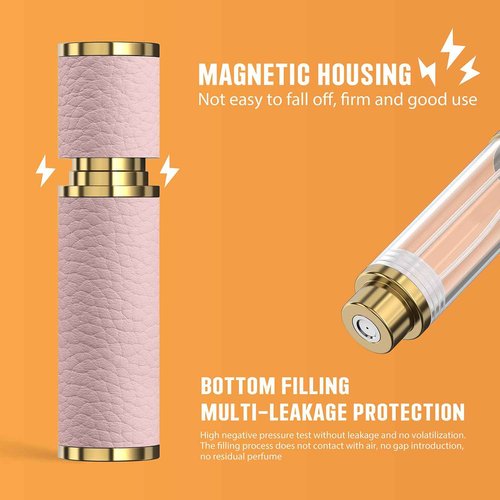 5ml Travel Perfume Atomizer Refillable, Mini Portable Genuine Leather Cologne Sprayer, Pocket Size Empty Fragrance Spray Bottle - Gift for Women Men (Pink)