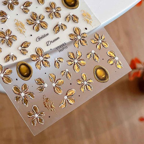 1 Sheet Brown Flower Nail Stickers Embossed Floral Nail Art Decals, 5D Self Adhesive Nail Decals Stickers for Women DIY Spring Manicure Decoration Supplies for Acrylic Nails