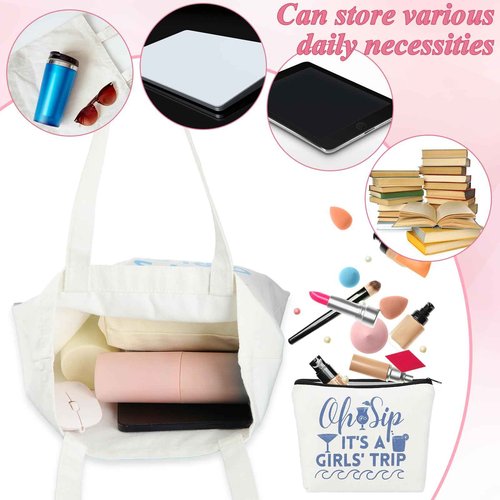 Clysee 8 Pcs Women's Trip Bags Girls Weekend Gifts 4 Makeup Bag Girls Trip Gifts 4 Weekend Tote Bag Travel Favors for Women Summer Cosmetic Zipper Pouch Wedding Birthday Bachelorette Party