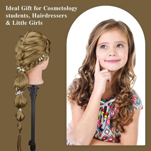 28 Inch Mannequin Head 80% Human Hair with Tripod Stand,Mannequin Cosmetology Manikin Practice Doll Head with stand,Braiding Hairdressing Head for Hair Styling with Table Clamp + DIY Hair Styling Set