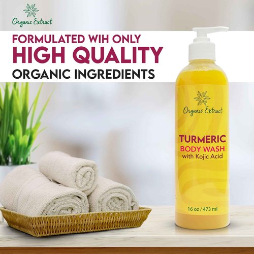 ORGANIC EXTRACT, Turmeric Kojic Acid Body Wash – 16 fl oz / 473ml – Skin Brightening Shower Gel for Deep Gentle Moisturizer, Helps to Remove Dark Spot, with Shea Butter & Aloe Vera