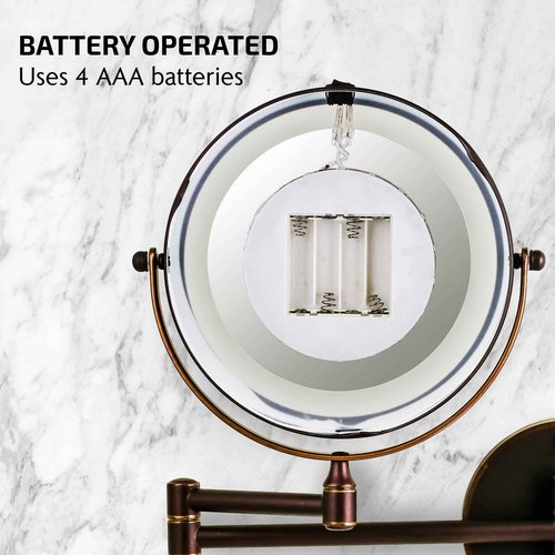 OVENTE Wall Mounted Lighted Makeup Mirror, 7" Double Sided 1X/7X Magnifying Vanity Mirror for Bathroom with LED Lights, Cordless, 360° Rotation and 13" Extendable Arm, Antique Bronze MFW70ABZ1X7X