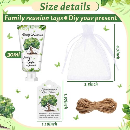 Dansib 60 Sets Family Reunion Favors Hand Lotion Cream Gifts Bulk Family Reunion Game Decorations with Card Organza Bags for Table Centerpieces Party Decor