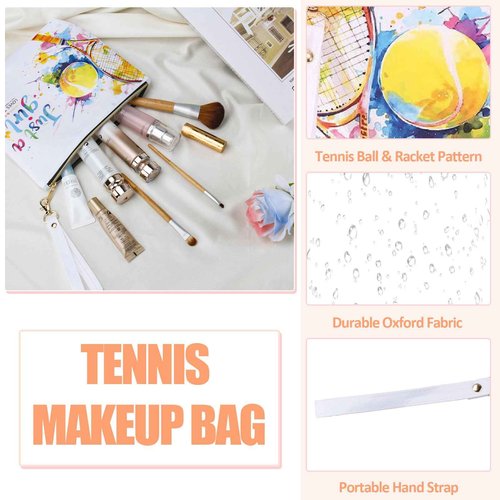 BuyCard Tennis Makeup Bag - Portable Toiletry Pouch with Zippers and Wristlet - Inspirational Gifts for Women Tennis Lovers and Players - Birthday Gift