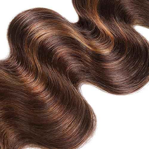 Highlight Human Hair Bundles Light Brown Body Wave Bundle 18 20 22 Inch Color 30 Human Hair Unprocessed Virgin Hair 3 Bundles