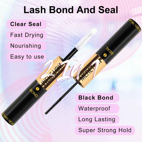 MERETON Lash Clusters Bond and Seal Glue Waterproof 48-72 Hours Long-Lasting, 2-in-1 Strong Hold Lash Glue for DIY Eyelash Extensions at Home （Black 5.5 ml / 0.18 oz）