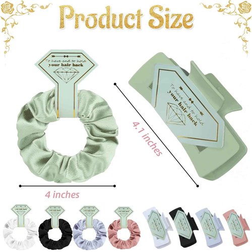 Featch Bridesmaid Proposal Gifts 12pcs Hair Claw Clips & 12pcs Satin Hair Ties Scrunchies Bachelorette Party Bridal Shower Present Good ideas Gift for Wedding Party Favors White&Sage Green