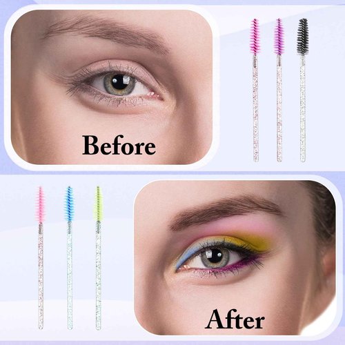 Skylety 1000 Pcs Disposable Mascara Wands Bulk Mascara Eyelash Brush Spoolies Makeup Applicator Eyelash Wands for Eye Lash Extension, Eyebrow Comb, 3.9 x 0.2 x 0.3 Inch (Colorful,Glitter)