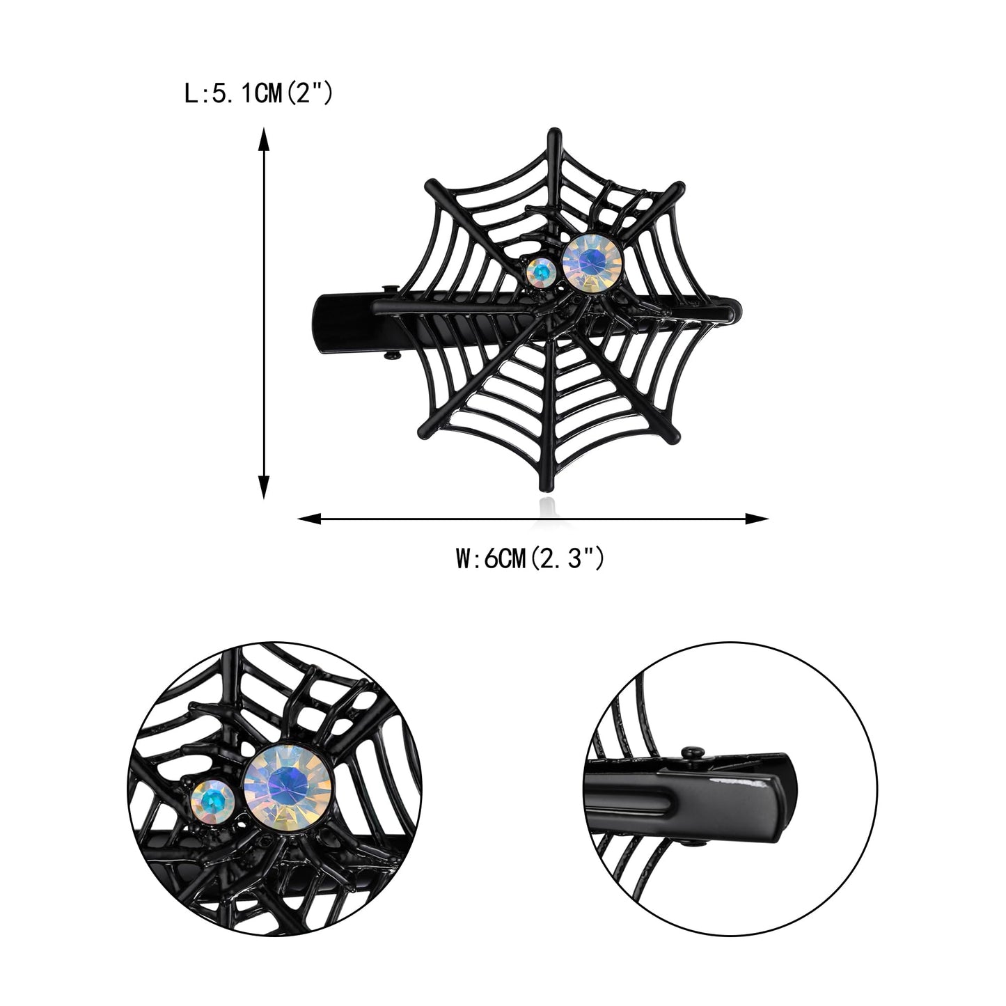 EVER FAITH 2 Pcs Halloween Hair Accessories Crystal Spider Web Hair Clip Pin Cosplay Party Gothic Animal Jewelry for Women Iridescent AB Black-Tone