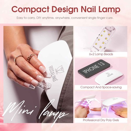 Poly Nail Gel Kit -20 Colors + 76 Nail Art Accessories ROSALIND Nude Clear Poly Nails Gel Kit Starter Kit with Slip Solution Nude Pink Nails Extensions with Mini UV Lamp