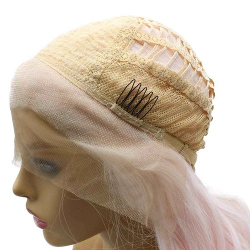 iwonawig Long Wavy Lace Wigs White Pink Half Hand Tied Synthetic Lace Front Halloween Heat Resistant Wig