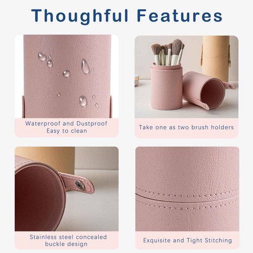 RSRSLEII Portable Makeup Brush Holder, Waterproof PU Leather Travel Makeup Brush Case Bag Cup, Brush Storage Dustproof Bag (01Light Pink)