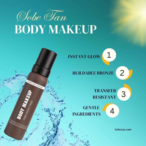 SoBe Tan Body Makeup Mousse, DHA Free, Instant Wash Off Bronzing Mousse 250 mL (8.5 fl oz) Streak Free and Transfer Resistant, Fragrance Free, Includes Applicator Mitt
