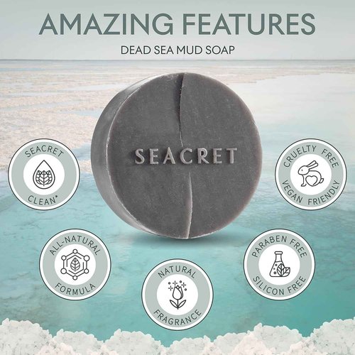 SEACRET MUD SOAP BAR: All-Natural Black Mud Bar Soap, Enriched with Guinness Kernel Oil, Witch Hazel & Sea Salt for Cleaning, Exfoliating, Detoxifying Face & Body, Normal to Oily Skin, 3 Pack, 4.4 Oz