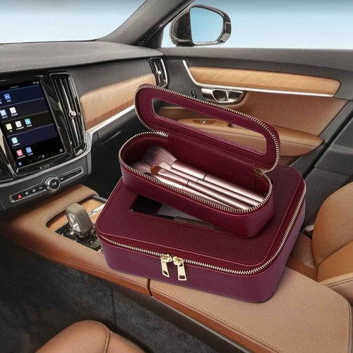 Pinkmik Clear Makeup Bag for Women Waterproof Travel Makeup Case Portable Cosmetic Case Toiletry Bag Car Organizer with Zipper (X/Burgundy, L)