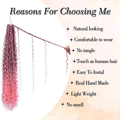 Boho Soft Locs Crochet Hair for Black Women-30inch Goddess Faux Locs Crochet Hair Ombre Pink 8 Packs Synthetic Pre-Looped with Curly Ends(8Pack,30inch,TPink)