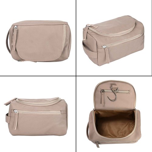 ELIZO Premium REAL Leather Toiletry Bag for Men Dopp Kitt Hanging Mens Toiletry Large TSA Toiletries Bag Shaving Grooming Bag Organizer Cream